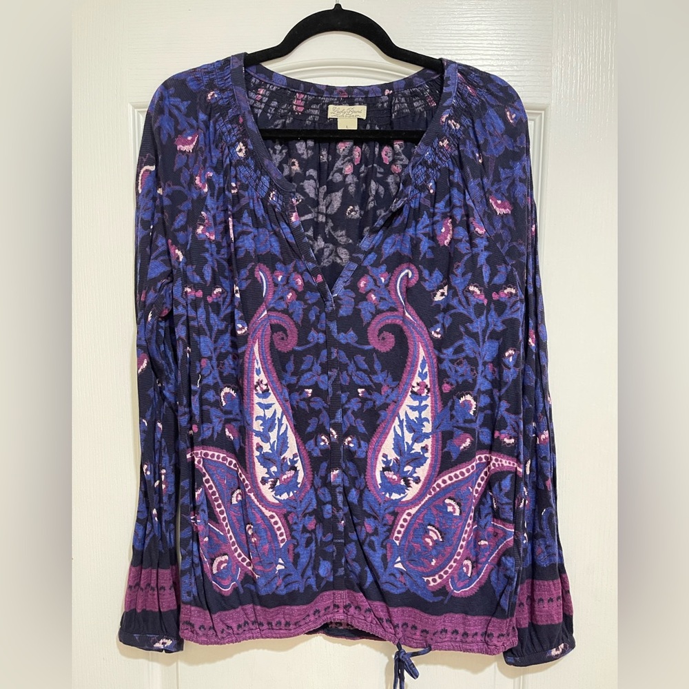 Lucky brand purple long sleeve blouse with design